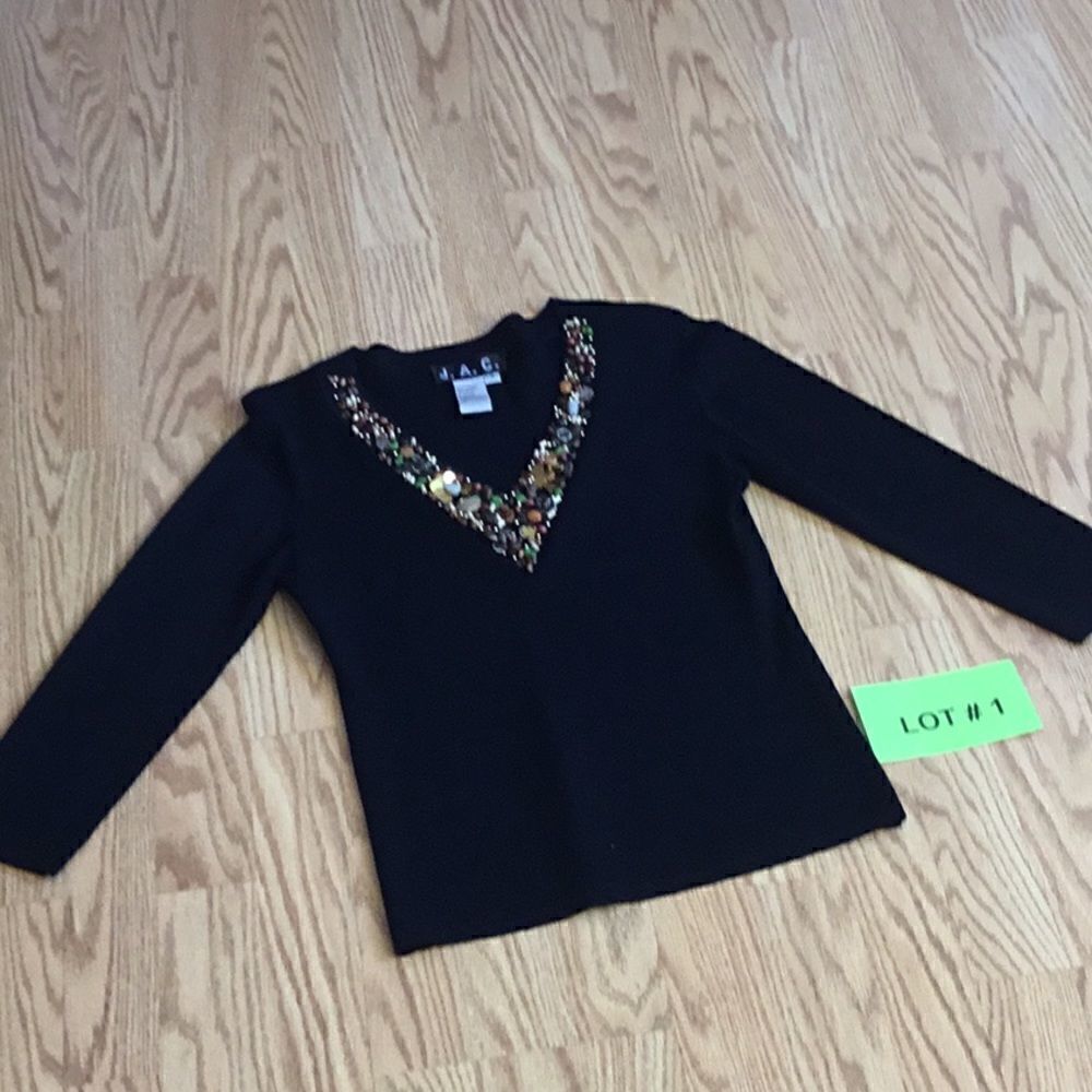 J.A.C. poly knit top with beaded embellishments